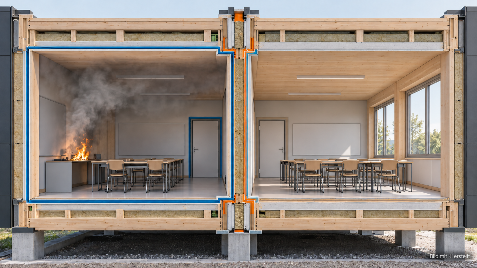 Architekturvisualisierung mit dezentem KI-Hinweis