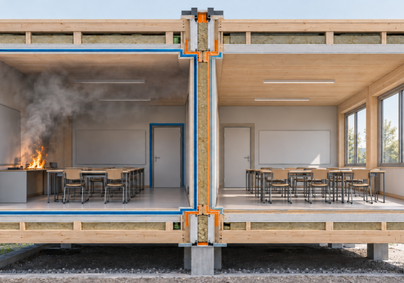 Architekturvisualisierung mit dezentem KI-Hinweis
